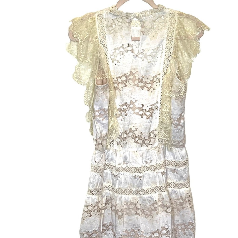 Foxiedox mini lace dress Cream Ivory White M Sleeveless Lightweight Retro - Picture 6 of 16